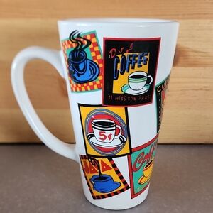 Ceramic Coffee Mug with Retro Coffee Art - White